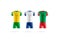 Blank brazil, italy and netherlands team soccer uniform mockup, isolated