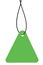 Blank Bright Green Cardboard Sale Tag And String, Empty Price Label Triangle Badge Background, Vertical Hanging Isolated Macro