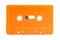 Blank bright reflective orange fancy neon retro old audio cassette tape, object isolated on white, cut out Vintage colorful neon