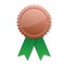 Blank bronze award with green ribbons isolated vector illustration