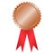 Blank bronze award with red ribbons, vector illustration