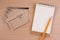 Blank business agenda on business table. Calendar and pencil on wooden table.