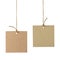 Blank cardboard labels tied with rope isolated.