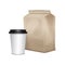 Blank cardboard take away lunch package with a cup of coffee. Packaging for sandwich, food, other products