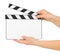 Blank clapboard in hands