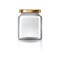 Blank clear square jar with gold lid for supplements or food product.