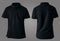 Blank collared shirt mock up template, front and back view, plain black t-shirt isolated on grey. Polo tee design mockup