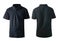 Blank collared shirt mock up template, front and rear view, plain black t-shirt isolated on white. Polo tee design mockup