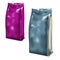 Blank color foil gusseted bags, realistic vector illustration. Crumpled stand up pouch set. Coffee, tea, sweets vacuum package