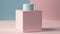 Blank cosmetics container, toilet water mockup. Perfume bottle on pink blue background. AI generative illustration.