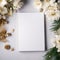 Blank diary empty page note book top view new year Christmas celebration light flower decoration for background image