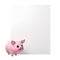 Blank empty poster canvas with cartoon smiling piglet on white background with CLIPPING PATH, 3d rendering