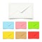 Blank envelopes on white, set of various colors