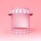 Blank exhibition booth stage podium or blank display store shop stand with pink striped dome awning and retro neon light bulbs
