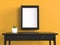 Blank frame canvas with table mockup yellow background