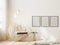 Blank frame mock up in modern interior background, light beige living room with stylish armchair, poster frame mockup,