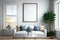 Blank Frame Mockup in an Coastal Living Room Interior Design - Generative AI