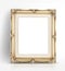 Blank golden vintage photo frame lean at wall in glossy white st