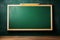 Blank green chalkboard with hand holding chalk for writing and drawing in classroom setting