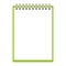 Blank green open copybook template with elastic band and bookmark. Realistic stationery blank green pen and pencil. Notebook Vecto