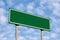 Blank Green Road Sign, Against Light Cloudscape, Summer Sky And Clouds, Large Detailed Closeup, White Frame Copy Space