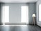Blank Grey Wall, Blackout Curtain Window, Sunlit Baseboard, and Shadowed Elegance.