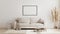 Blank horizontal poster frame mock up in  scandinavian style living room interior, modern living room interior background, beige