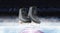 Blank ice rink surface black skates background mockup, front view