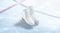 Blank ice rink surface with skates background mockup, top view