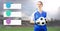 Blank infographic panels and soccer goalkeeper woman