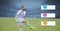 Blank infographic panels and Soccer player on grass in stadium