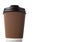 Blank kraft paper coffee cup with cap. Disposable cup with copy space