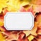 blank label - autumn - on top view maple leaves background with Generative AI