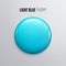Blank light blue glossy badge or button. 3d render. Round plastic pin, emblem, volunteer label. Vector.