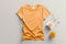 A blank light orange polo T shirt mock up. AI Generated
