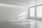 Blank light wall in sunny spacious empty room with big windows and concrete floor. 3D rendering