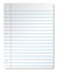 Blank lined white paper sheet from notebook with blue lines on white background