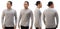 Blank long sleeved shirt mock up template, front side and back view, Asian man wear plain grey t-shirt isolated on white. Tee