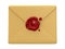 Blank mail envelope with red wax seal over white