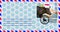 Blank mailing envelope with a stamp depicting a bull wearing a Santa Claus hat. Content for the designer