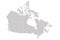 Blank map of Canada divided into 10 provinces and 3 territories. Administrative regions of Canada. Solid grey vector map