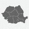 Blank map of Romania. High quality map of  Romania with regions on transparent background for your web site design, logo, app, UI.