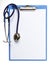 Blank medical clipboard with stethoscope isolated