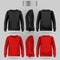 Blank men`s red and black sweatshirt in front, back and side views. Realistic male clothes for sport and urban style