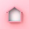 Blank minimal sweet house shelf on pink pastel color wall background