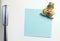 Blank note on fifties fridge-door, close-up of frog with crown h