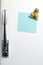 Blank note on fifties fridge-door, close-up of frog with crown h