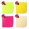 Blank note paper in four colors with ladybug