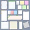 Blank Note Paper with Sticky Colorful Tape Set. Vector