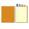 Blank notebook with colorful information bookmarks